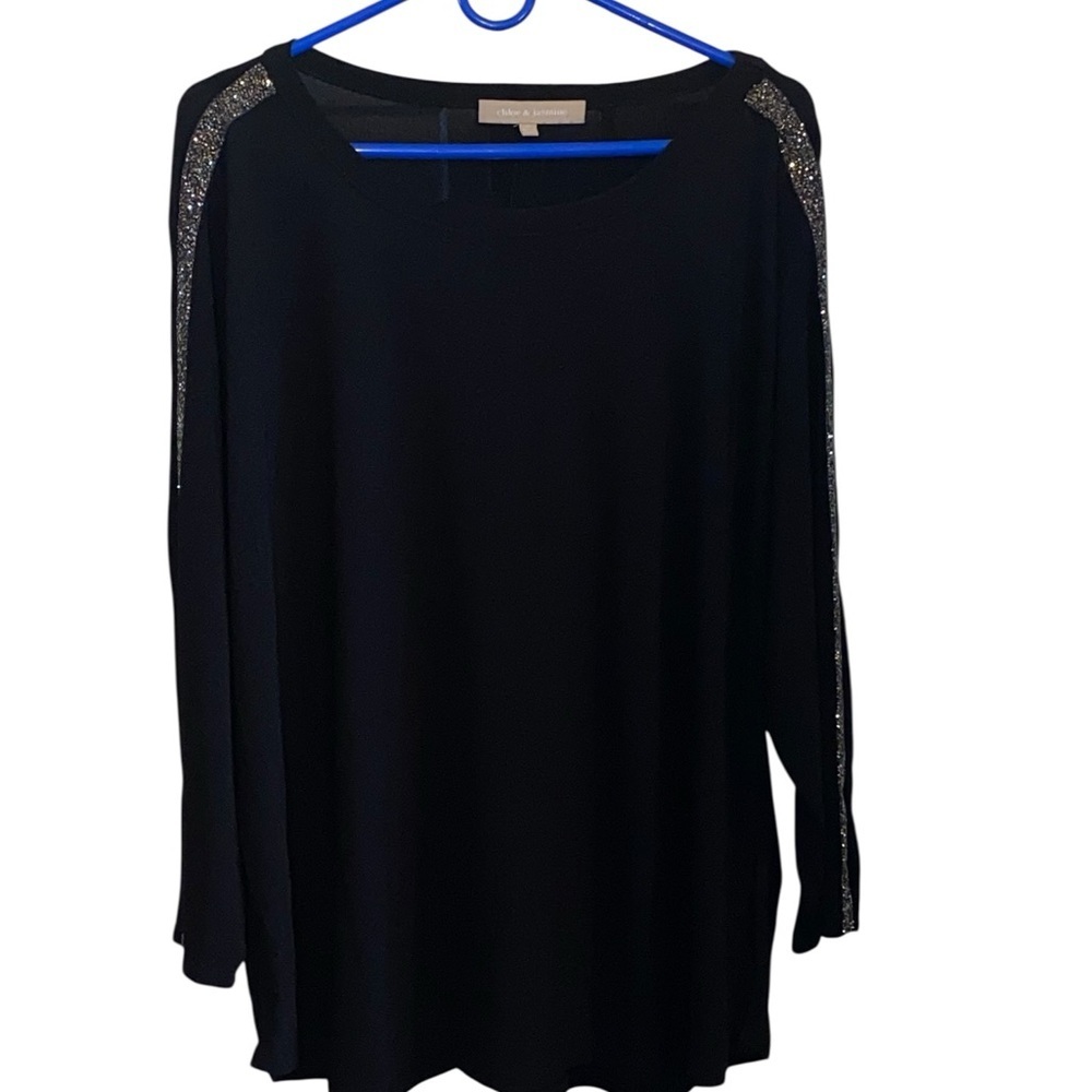 Chloe & Jasmine Black Top Silver Glitter stripe Accents plus size Glam - Picture 3 of 10